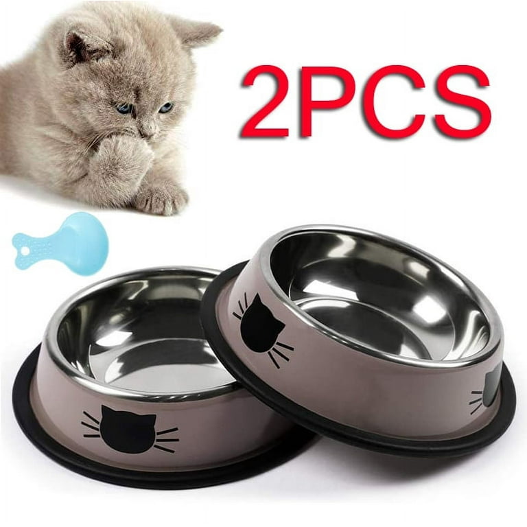 2PCS Stainless Steel Cat Food Bowl Non slip Rubber Base Water Bowl