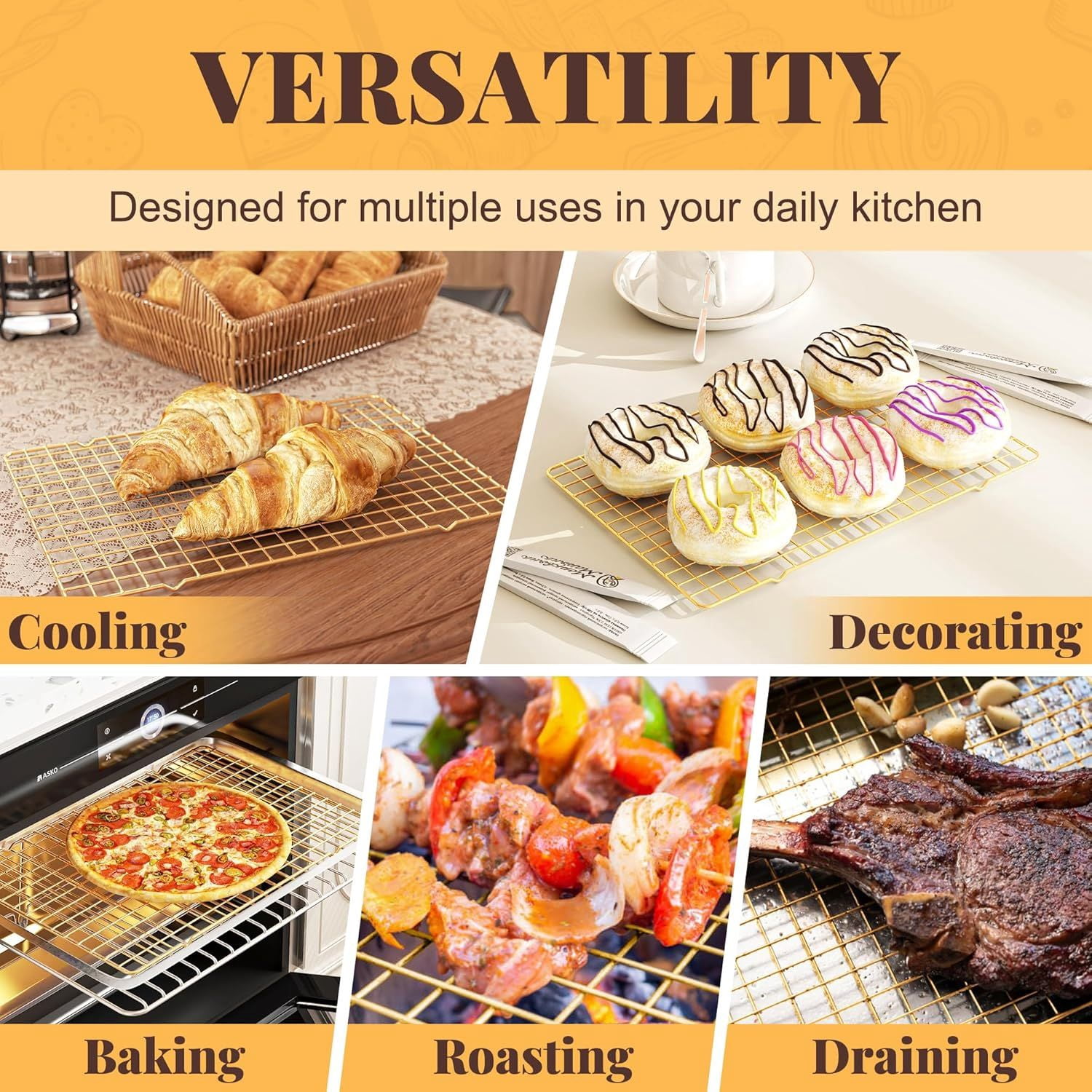 2PCS Stainless Steel Cooling and Baking Racks, 10" x 15" Wire Grid ...