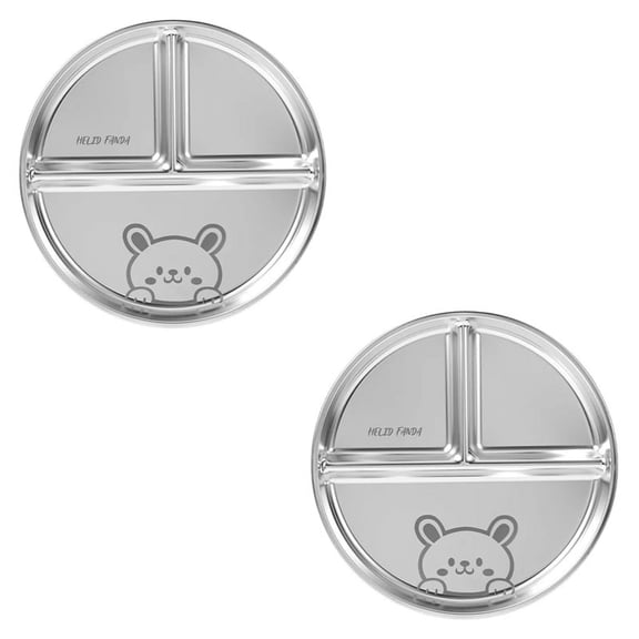 2PCS Stainless Steel Divided Western Food Plate Pasta Dish Salad Barbecue Plate Stackable Breakfast Plate