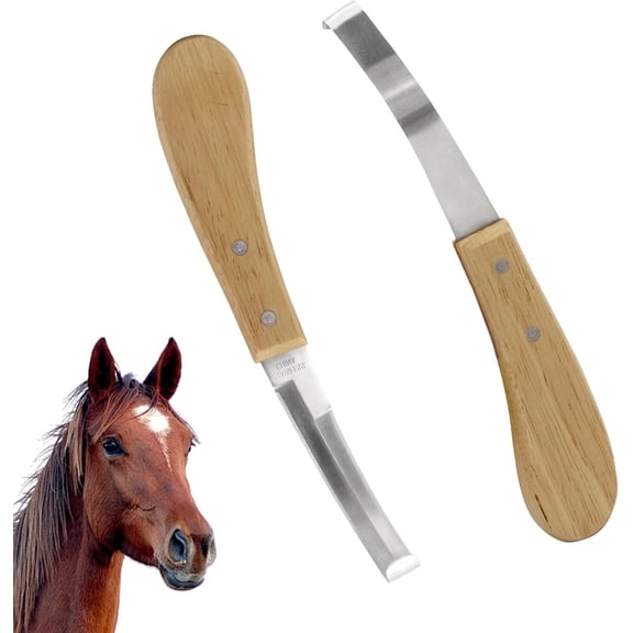 2PCS Stainless Steel Double Edged Hoof Knive with Wooden Handle, Stainless Steel Blade Suitable Hoof Knife for Horses The Toes of Horses, Cows, and Sheep, Repair Knives for Hoof Maintenance
