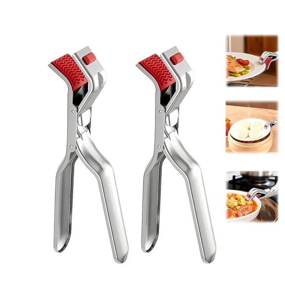 2PCS Stainless Steel Hot Plate Gripper Tongs, Multi-Function Anti-Scald Bowl Clip with Non-Slip Silicone Grip for Kitchen, Oven, Pans, Air Fryer & Microwave, Perfect Kitchen Gift
