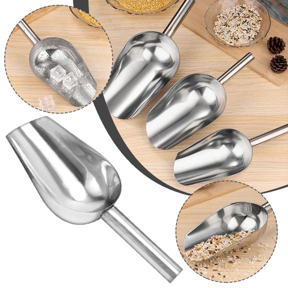 2PCS Stainless Steel Ice Scoop 19cm Buffet Bar Ice Spoon, Rice & Flour Serving Scoop for Kitchen, Silver Food Measuring Tool
