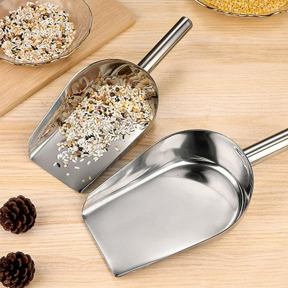 2PCS Stainless Steel Ice Scoop 19cm Buffet Bar Ice Spoon, Rice & Flour Serving Scoop for Kitchen, Silver Food Measuring Tool
