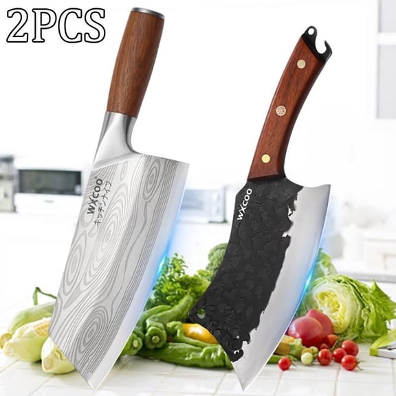 2PCS Stainless Steel Kitchen Knife Forged Boning Knife Handmade Meat Cleaver Butcher Knife Vegetable Chopper Fruit Knife Kitchen Items Camping Multipurpose Knife Unique Kitchen Gadgets for Cooking