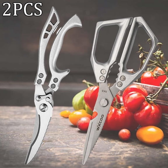 2PCS Stainless Steel Kitchen Scissors Ultra-Sharp Bone Scissors Kitchen Scissors for Kitchen Convenience Poultry Fish Cutter Cleaver Knife Meat Fruit Boning Duck Fish Clean Scissors Scale Knife Tool