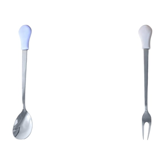2PCS Stainless Steel Long Handle Utensil Set with Silicone Grip - Spoon & Fork Combo, Ergonomic Non-Slip Kitchen Tools for Cooking, Serving, BBQ & Dining, Dishwasher Safe(D+L)