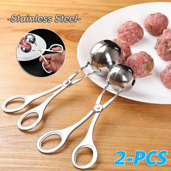 2PCS Stainless Steel Meat Baller,None-stick Meatball Scoop Ball Maker,Meatball Maker Tool,Meatball Maker tongs for Cake, Cookie Dough, Melon Fruits, Rice Mold Maker