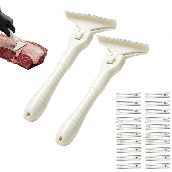 2PCS Stainless Steel Meat Scraper with 10 Blades, Professional Handheld Hand Held Beef & Pork Fat Trimmer Household Kitchen Cooking ToolL