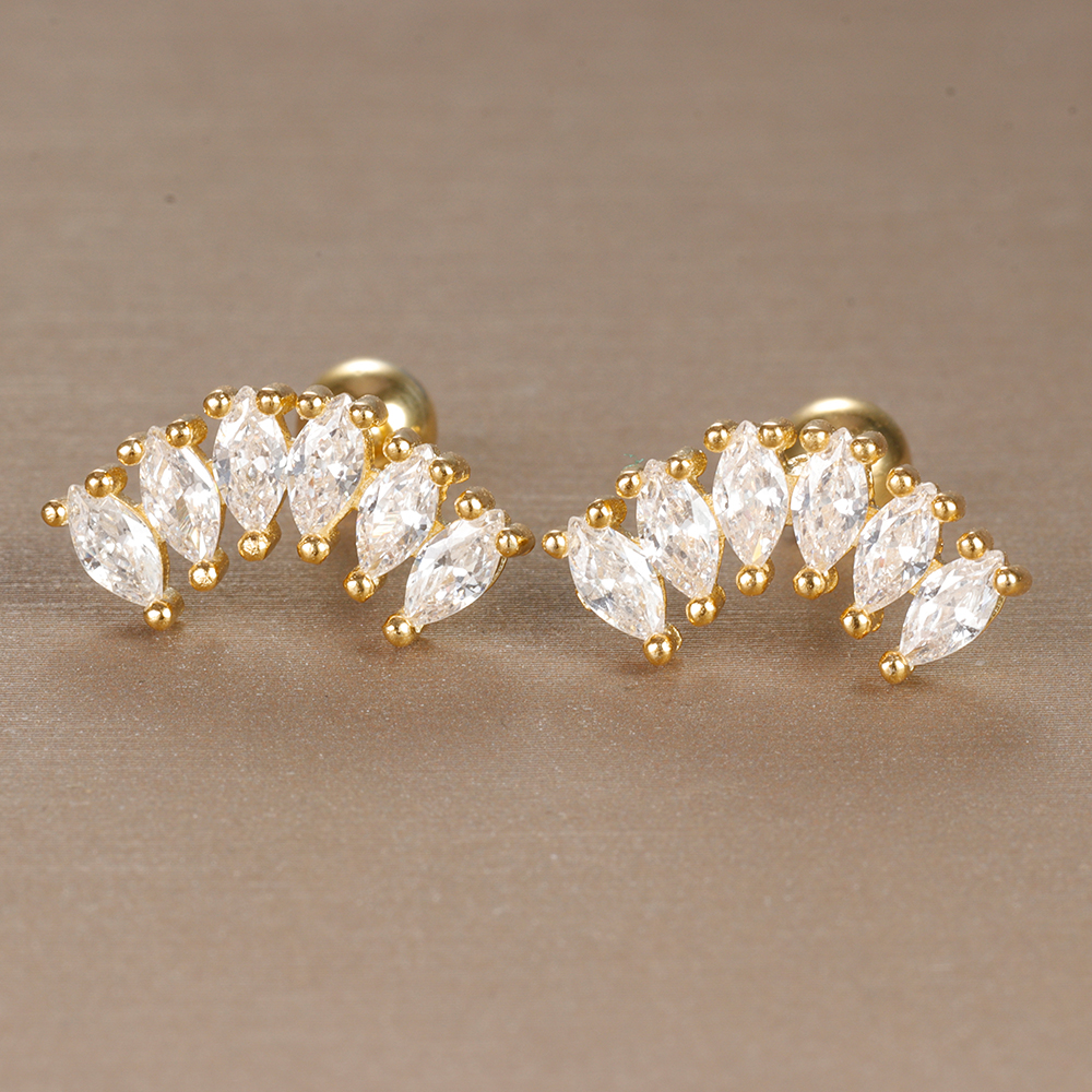 2PCS Stainless Steel Minimal Crystal Small Stud Earrings For Women Tiny