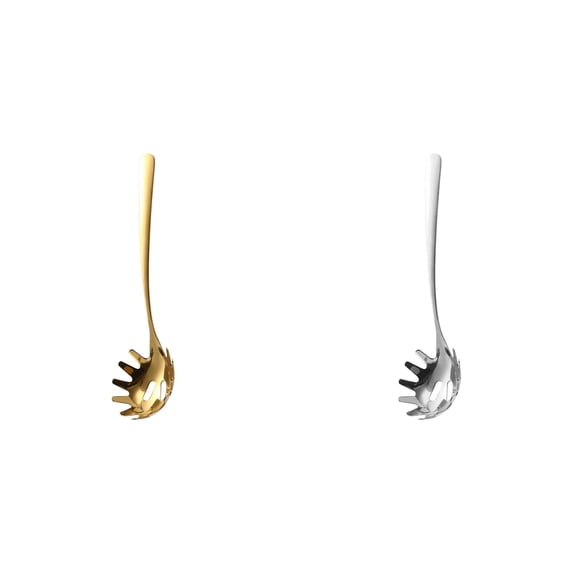 2PCS Stainless Steel Noodle Spoon with Teeth for Pasta Long Handle Spoon Noodle Pasta Serving Utensil Metal Spaghetti Kitchen Tools Pasta Forks Noodle Spoon