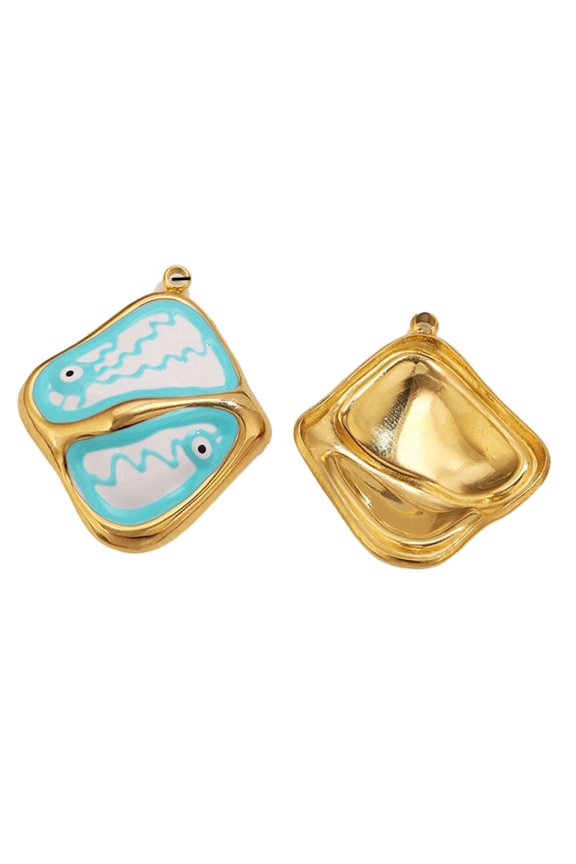 2PCS Stainless Steel Retro Eye Shaped Pendants With Colorful Drip Oil Design For Jewelry Crafting