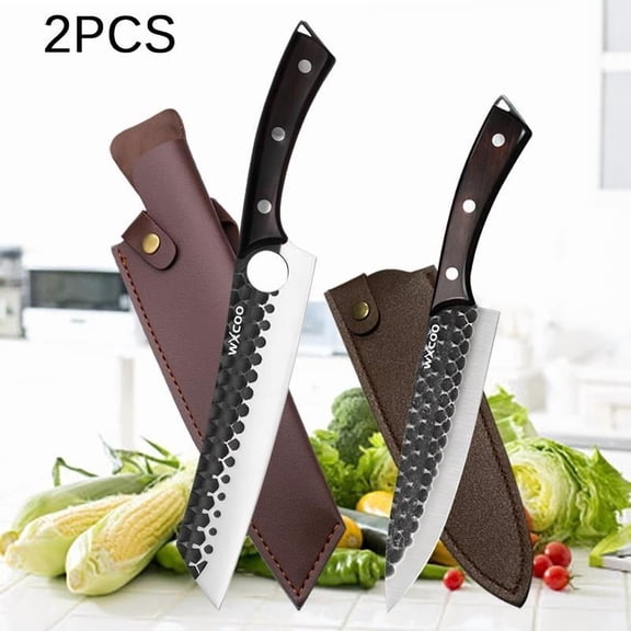 2PCS Stainless Steel Santoku Chef Knife Beef Knife Forged Knife Bread Knife Multipurpose Knife Meat Cleaver Boning Knife Kitchen Items Kitchen Accessories High Quality Cooking Knife Gifts for Men