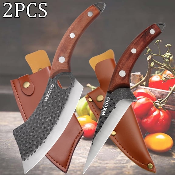 2PCS Stainless Steel Sharp Chef Knife Utility Knife Boning Knife Handmade Forged Knife Multipurpose Knife Unique Knives for Cooking Kitchen Must Haves Camping Knife Fruit Fish Meat Cleaver Barbecue