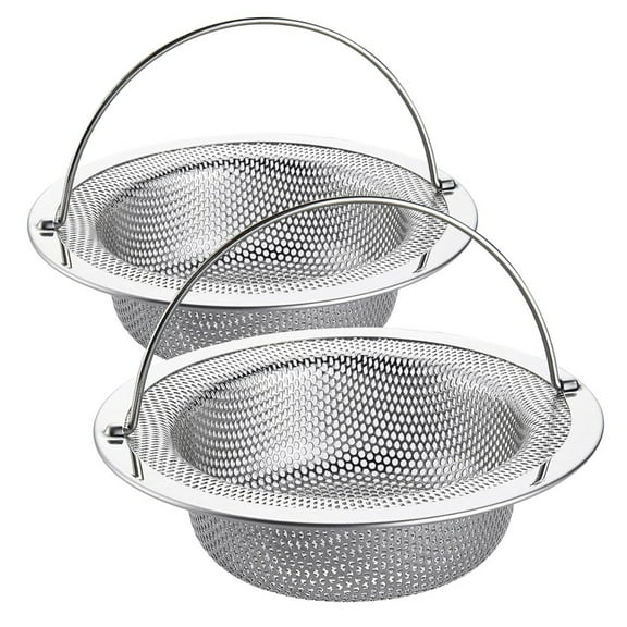 2PCS Stainless Steel Sink Strainer, Universal Kitchen Sink Drain Strainer with Handle, Food Catcher Basket, Fits Most Kitchen Sinks