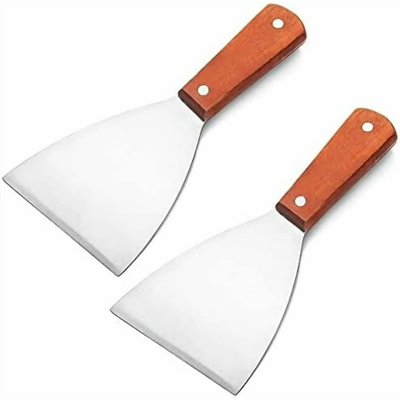 2PCS Stainless Steel Slant Grill Griddle Spatula Scraper Diner Flat Straight Blade