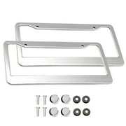 2PCS Stainless Steel Universal Durable Silver US License Plate Frame Bracket With Screws And Caps