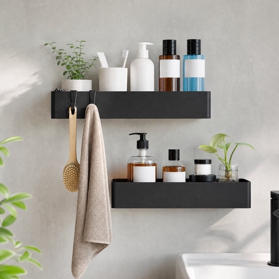 2PCS Stainless Steel Wall Shelf, Adjustable Split Layer Bathroom Storage, No Drilling Mount for Toiletries, Water-resistant Organization, Topliu