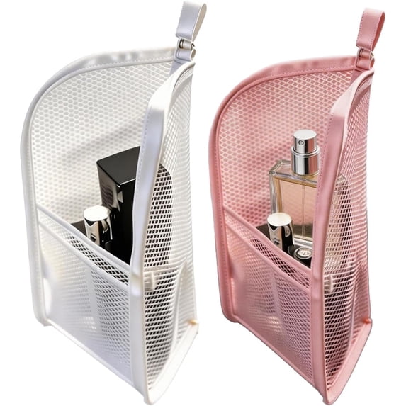 2PCS Standing Toiletry Bag, Portable Lightweight Travel Toiletry Bag, Mesh Large Capacity Cosmetic Waterproof Bag,Foldable Clear Hanging Travel Toiletry Bag Cosmetic Organiser Storage(Pink+White)