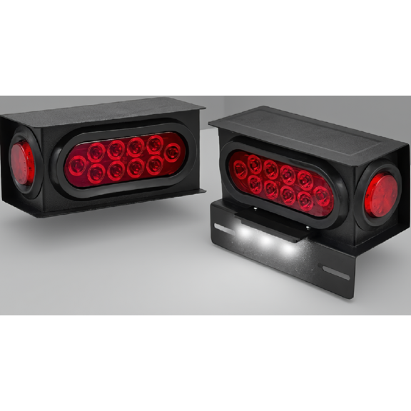 2PCS Steel Trailer Light Box Housing Kit, 6 Inch Oval 10 LED Tail Light, 2 Inch Round Side Marker, License Plate Light, Grommets & Pigtails