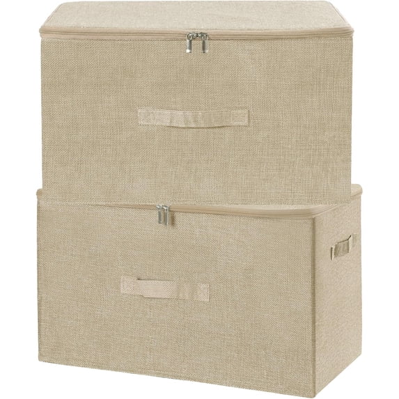 2PCS Storage Bins with Zipper Lids 51.9 Qt Lidded Fabric Storage Boxes ...