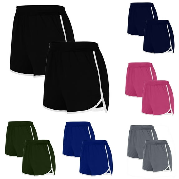 2PCS Stretchy Workout Shorts Solid Color Shorts For Casual Loose Comfy Elastic Waist Yoga Athletic Short Pants Trendy Beach Shorts on Clearance,Black XL