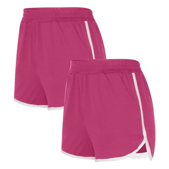 2PCS Stretchy Workout Shorts Solid Color Shorts For Casual Loose Comfy Elastic Waist Yoga Athletic Short Pants Trendy Beach Shorts on Clearance,Hot Pink L