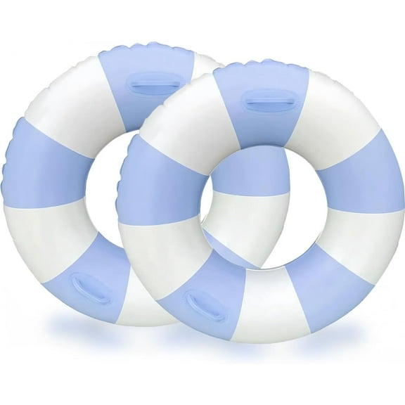 2PCS Stripe Pool Swim Ring with Handles Inflatable Pool Floats Water Fun Large Adult Kids Swimming Pool Float for Beach Lake Summer Holiday Beach Party