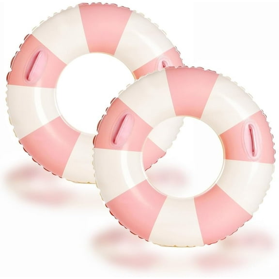 2PCS Stripe Pool Swim Ring with Handles Inflatable Pool Floats Water Fun Large Adult Kids Swimming Pool Float for Beach Lake Summer Holiday Beach Party