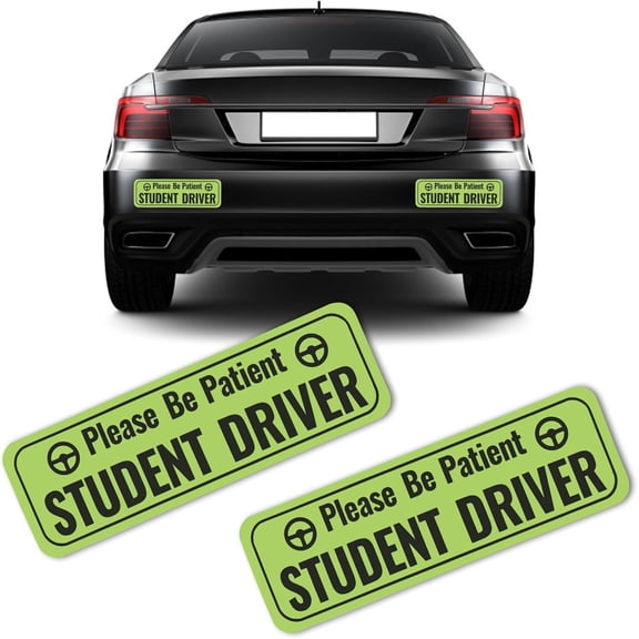 2PCS Student Driver Magnet for Car,Highly Reflective Student Driver Sticker for Car Door/Trunk/Hood/Bumper,Universal Removable Please Be Patient New Driver Magnet for Car (Green)