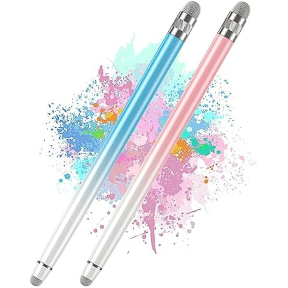 2PCS Stylus Pens for Touch Screens, Stylus Pen for iPhone/iPad/Tablet Android/Microsoft Surface, Compatible with All Touch Screens(White Pink/White Blue)