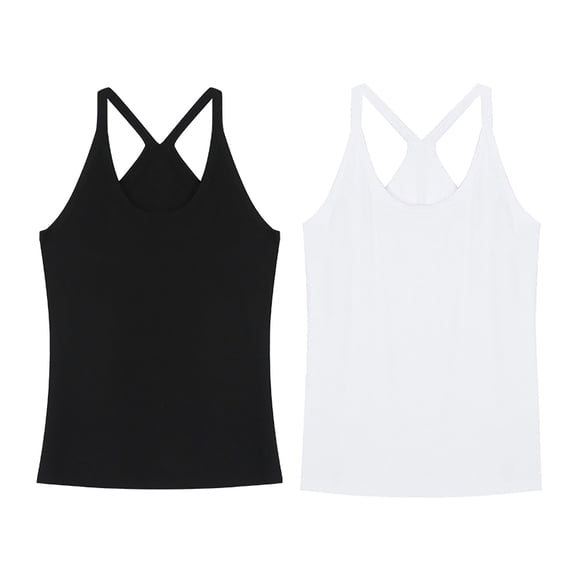 2PCS Summer Tank Tops for Women Comfort Casual Sleeveless Camisoles Shirt Scoop Neck Y-Back Trendy Basic Vest Sleep Shirts, Black&White, L