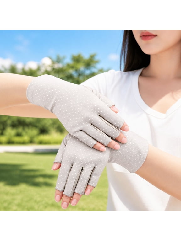 2 Pairs Women Fingerless UV Protection Sun Gloves, Non Slip Breathable Summer Driving Sunscreen Gloves for Cycling, Gardening & Outdoor Activities