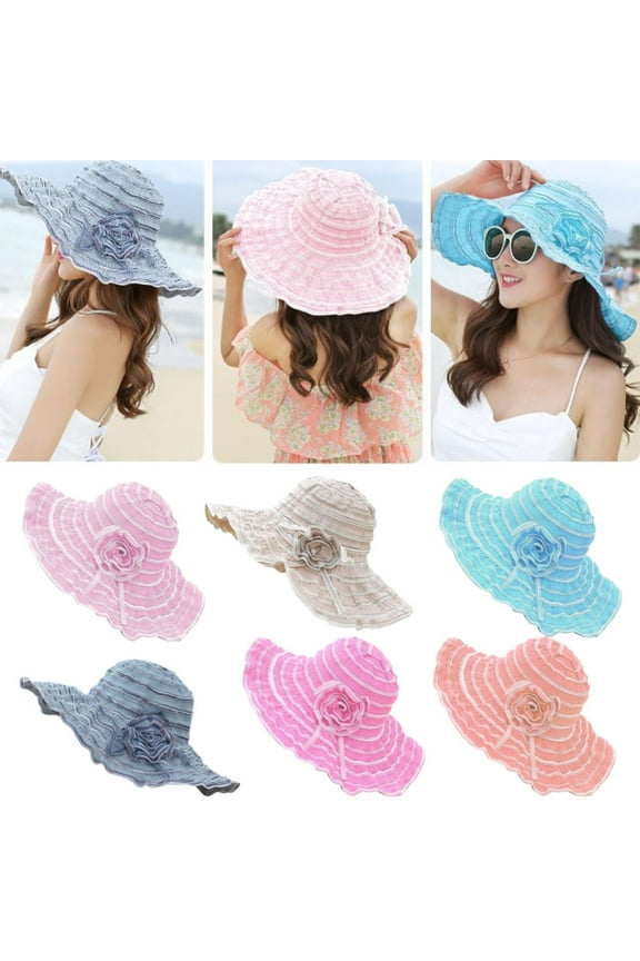 2PCS Sun Hat Children's Summer Out To Avoid Sunburn Beach Foldable Seaside Large Eaves Cap Adjustable
