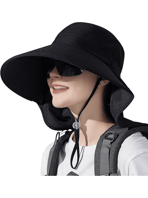 2PCS Sun Hats for Women with Neck Flap Ponytail Hole Women Sun Hats Rollable UV Protection Fishing Hats Wide Brim UPF 50+