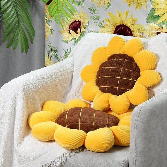 2PCS Sunflower Cushion Mat Home Decor Reversible Floor Pillow Seating Cushion Girls Boys Mother Gift Soft Velvet Stuffed Throw Pillows for Bed Couch Chair Car Office, 15"+19''