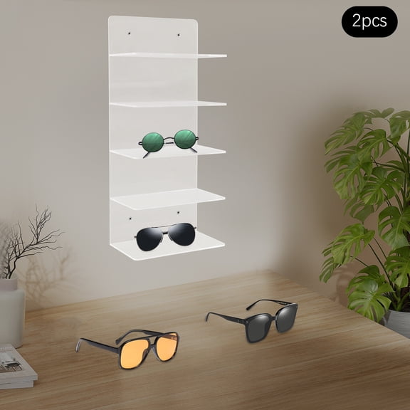 2PCS Sunglasses Holder Rack 5-Tiers Eye Glasses Shelf Wall Mounted Sunglass Rack for Bedrooms, Dressing Rooms, Boutiques