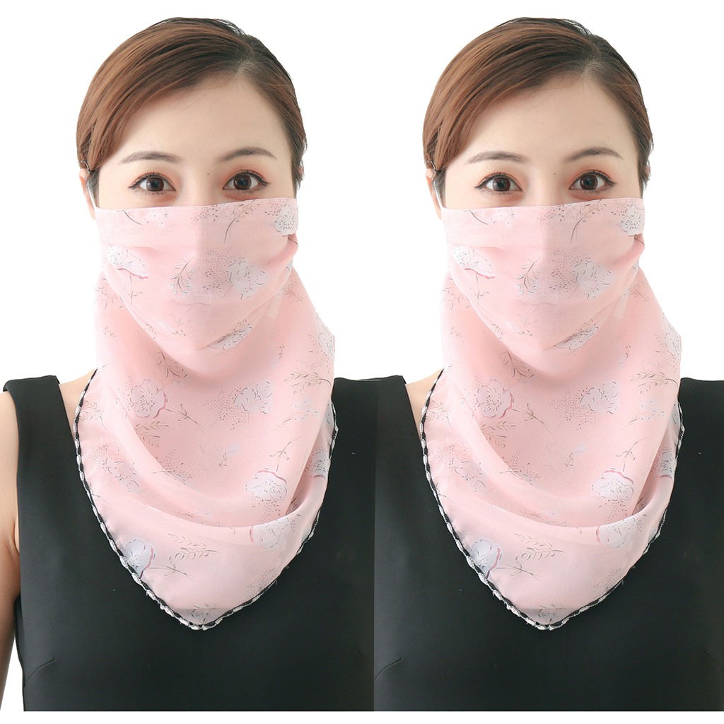 2PCS Sunscreen Scarf Chiffon 2 Pack Women Sun Mask Chiffon Neck Gaiter