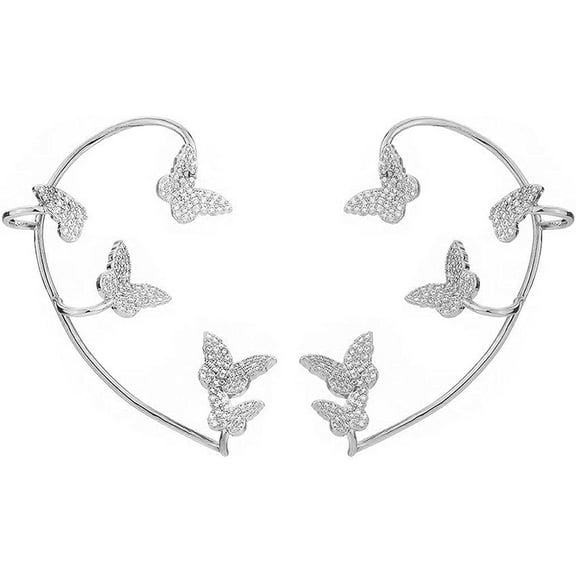 2PCS Super Flash Snowflake Ear Hook, Butterfly Wrap Around Ear Earrings, tassel ear cuffs non piercing, Vintage Ear Cuff Earrings Wrap Around, Ear Wrap Crawler Earrings, Zircon Ear Wrap Earrings