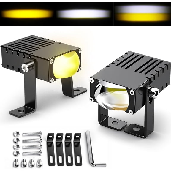 2PCS Super Slim LED Grill Driving Lights - 0.7 Inch Mini Projector Fog Lights with Hi-Lo Beam (White/Yellow), CANbus Decoder,Fit Car Truck Offroad SUV Pickup Motorcycle