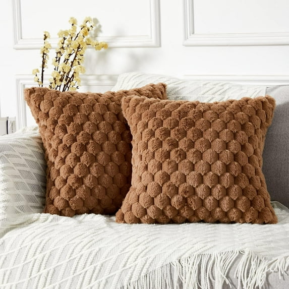 2PCS Super Soft Cozy Lumbar Decorative Throw Pillow Covers Fuzzy Plush Faux Fur Luxury Cushion Cover Pillowcase for Sofa Couch Bed Livingroom 18x18 Inch