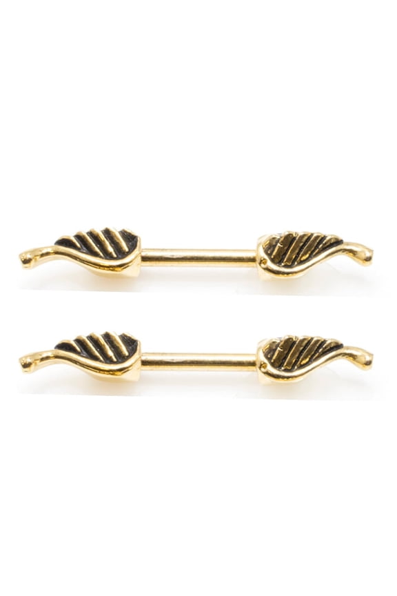 2PCS Surgical Steel 14G PVD Gold Nipple Shield Rings Angel Wings Nipple Barbell Bar Nipplerings Piercing Women 12mm 1/2 Inch