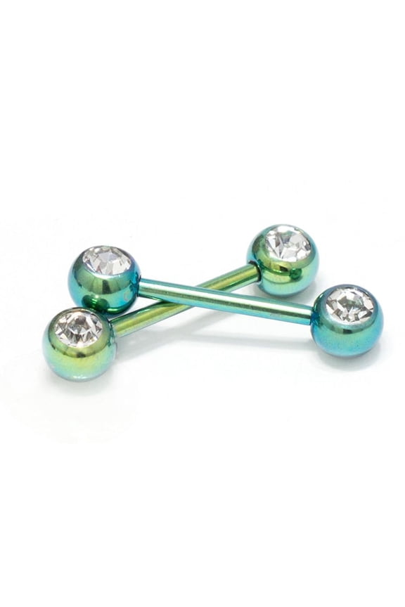 2PCS Surgical Steel PVD Green 14G Nipple Rings Bars Crysta Ball CZ Nipple Barbells Tongue Piercing Jewelry 14mm 9/16 Inch