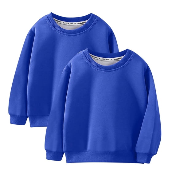2PCS Sweatshirts for Boys Girls Soft Cotton Solid Color Crewneck Pullover Tops Unisex Kids Fall Winter Clothes 3-10T (8-9 Years, Blue #1)