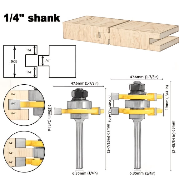 2PCS Swing Bed Guide Rail & Carbide Router Bit Set, 1/4 Inch Shank ...