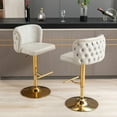 thumbnail image 1 of 2PCS Swivel Bar Stools, PU Leather Height Adjustable Bar Chairs with Rivets, Counter Stools with Padded Seat & Gold Metal Legs,Button Design Side Chairs,for Home Bar Dining Room, 1 of 9