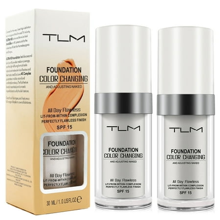 2PCS TLM Flawless Colour Changing Warm Skin Tone Foundation,Naturally Blends Moisturizing foundation makeup,Long Lasting Waterproof Lightweight Liquid Foundation SPF 15 for Face Makeup
