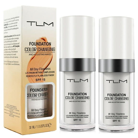 2PCS TLM Flawless Colour Changing Warm Skin Tone Foundation,Naturally Blends Moisturizing foundation makeup,Long Lasting Waterproof Lightweight Liquid Foundation SPF 15 for Face Makeup