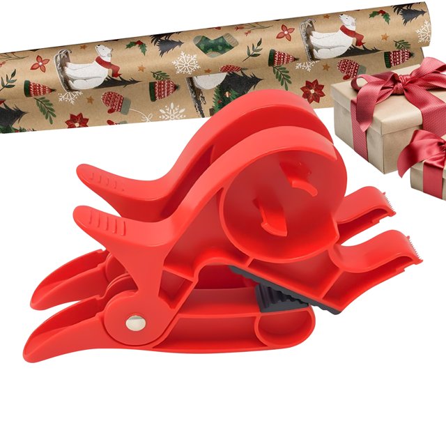 2PCS Tabletop Gift Wrapping Tool, Red Wrapping Paper Clamps, Wrap Paper Holder Clamps for