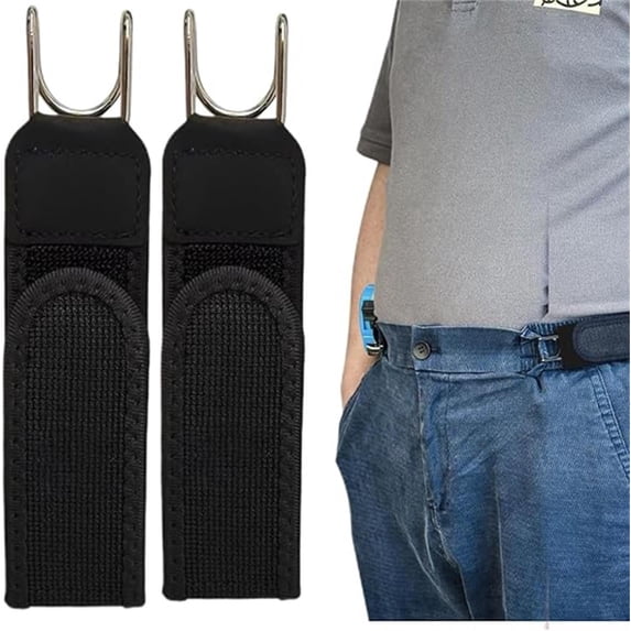 2PCS Tactical Metal Hook Elastic Belt,Beltless Belt,Adjustable Side Tactical Belt,Jeans Pants 1.5 Inches Wide and Easy To Use(Black)