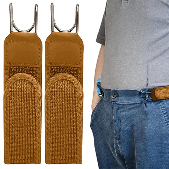 2PCS Tactical Metal Hook Elastic Belt,Beltless Belt,Adjustable Side Tactical Belt,Jeans Pants 1.5 Inches Wide and Easy To Use(Khaki)